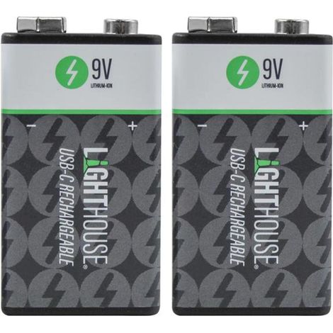 Lighthouse 9V USB-C Rechargeable Li-ion Battery Pack of 2 L/HBATUSB9V