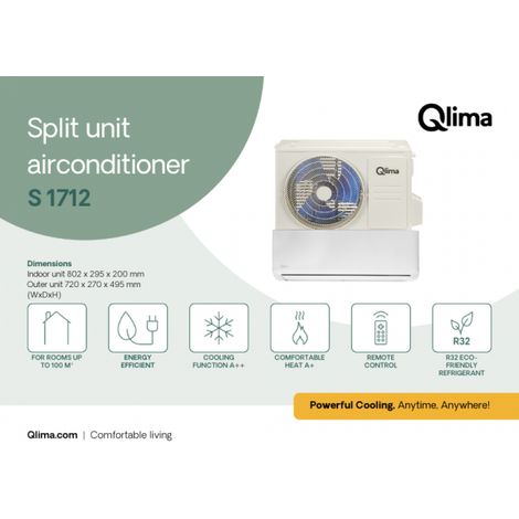 Aire acondicionado Split – S1712 12.000 BTU (3,9 kW) Inverter Clase A++/A+ Wi‑Fi – Qlima
