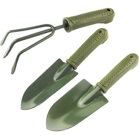 3-delige mini-tuingereedschapset, metalen handgereedschap met plastic handvatten, inclusief handtroffel, handplantenschep en handcultivator. Opmerking: De gegevens zijn (1/4)