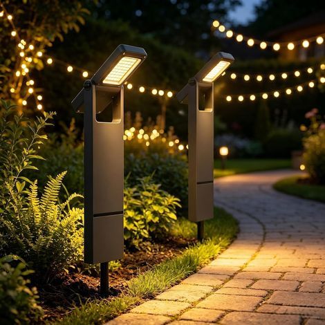 Borne Éclairage Extérieur, 15W LED Lampe de Jardin Exterieur Ip65 Lampadaire Exterieur en Aluminium, Blanc Chaud, Borne Lumineuse Exterieure, Pour Chemins Terrasse, Noir (1/5)