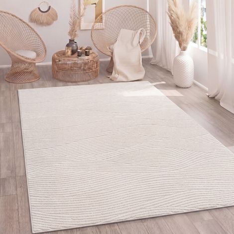 Paco Home Tappeto Soggiorno Pelo-Alto Scandi Boho Geometrico Tinta-Unita Lavabile Crema 160x220 cm (1/5)