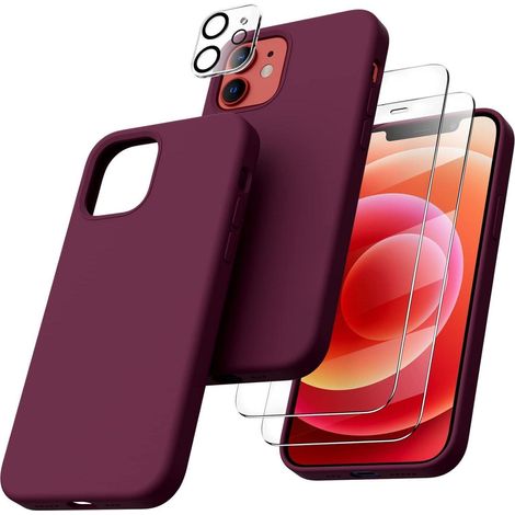 Coque silicone liquide 5 en 1 pour iPhone 12/12 Pro 6.1" avec 2 protections écran et caméra (1/5)