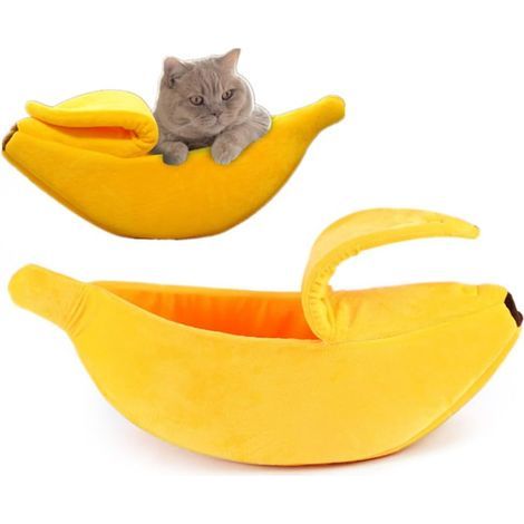 Panier créatif en forme de banane pour chien et chat, mignon banane, niche chaude et douce pour animal domestique chat chat lit (L) (1/5)