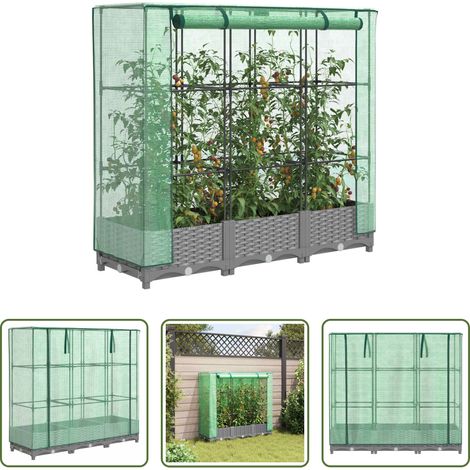 Gewächshaus -  Hochbeet mit Gewächshaus-Aufsatz Rattan-Optik 120x40x123 cm (1/5)