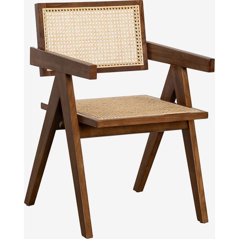 SKLUM Esszimmerstuhl mit armlehnen aus eschenholz und rattan Lali              Braun Dark                     