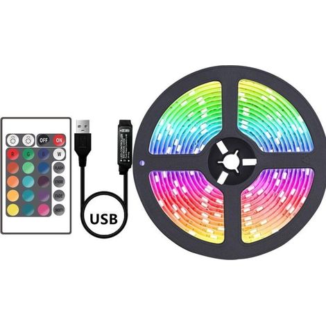 Bande lumineuse LED RGB pour fond de mur TV, couleur multicolore, USB, Bluetooth 24 touches - 3 m (1/3)
