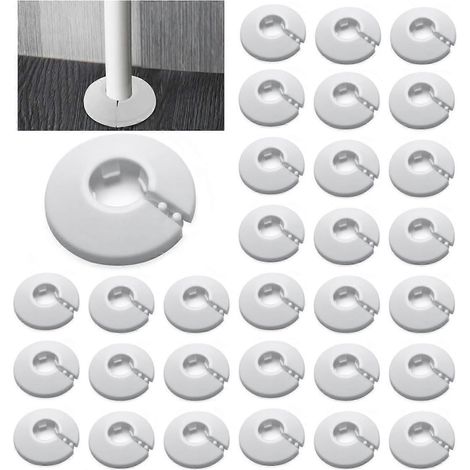 Lot de 30 rosaces simples pour tuyau de chauffage, cache-tuyau, rosace de protection, pour radiateurs, blanc (22 mm) (1/5)
