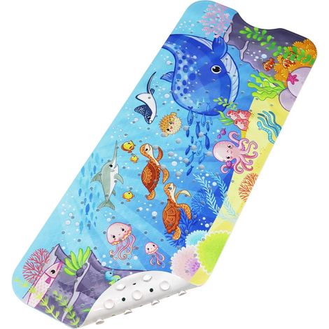 (Baleines et tortues) Tapis de bain antidérapant pour bébé, 100 x 40 cm, tapis de bain antidérapant, tapis de douche robuste avec 200 ventouses pour enfants et bébés, matériau PVC sans BPA (1/4)