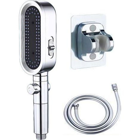 Pommeau de Douche Filtrant Haute Pression, Douchette avec Tuyau 1,5 m et Support Sans Perçage, Argenté Salle de Bain (1/5)