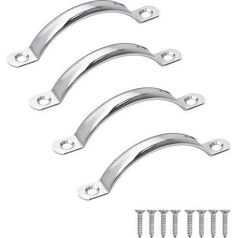 Set di 4 maniglie per ante di armadi - Acciaio inox - Per mobili, cucina, cassetti - Con viti - Distanza tra i fori: 80 mm
