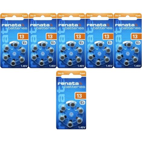 .6 blister de 6 piles bouton ZA13 orange zinc-air 1,4V 310 mAh Renata.
.
.
.
.