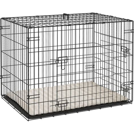 Jaula plegable para perros con 2 puertas, bandeja extraíble y cojín 75 x 48,5 x 53 cm negra MODENUIT (1/4)
