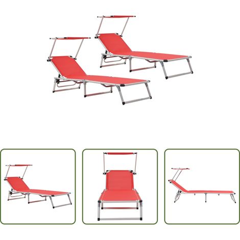 Sonnenliege mit Dach - Klappbare Sonnenliegen mit Dach 2 Stk. Aluminium Textilene Rot (1/5)