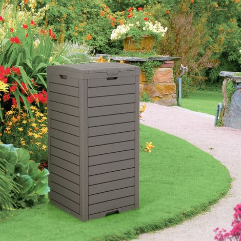 Lot de 2 Poubelles d'Extérieur de 118L Avec Couvercle et Plateau à Liquide Extractible Conception à Double Fermeture à Couvercle Café (1/2)
