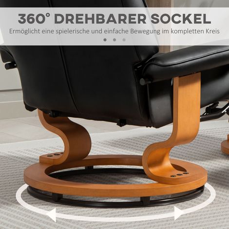 Fauteuil relax avec repose-pieds, pivotant et inclinable, revêtement similicuir, capacité 150 kg, structure en bois, noir (1/4)