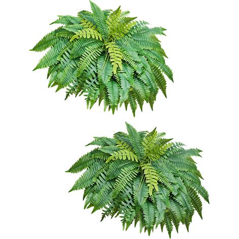 Mophorn 2er-Set künstliche Farne, 1143 mm hohe Kunstpflanzen mit 63 Wedeln aus Kunststoff und Seidenstoff, UV-beständig, ideal für Dekorationen in Haus, Garten, Balkon oder Büro, ohne Blumentopf (1/5)