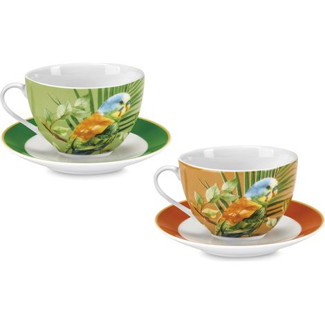 Fade Parrot set 2 tazze colazione porcellana con piattino colori assortiti (1/3)