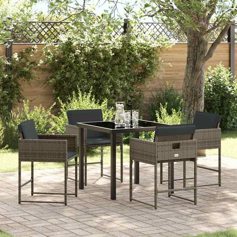 Garten Essgruppe 5 pcs Grau Poly-Rattan vidaXL (1/5)