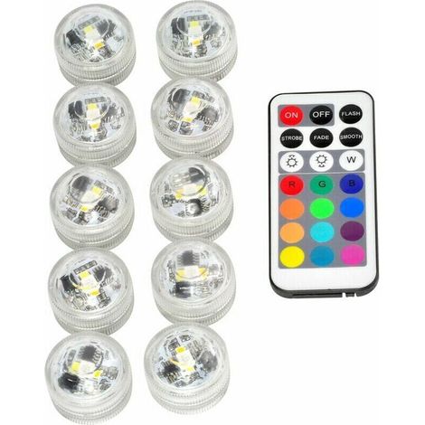 10 pcs Mini Lumières LED Submersible, Lampe sous-Marines Étanche RGB Multicolore Bougies LED Éclairage avec 1Télécommandes pour Piscine Étang Aquarium Vase Décoration