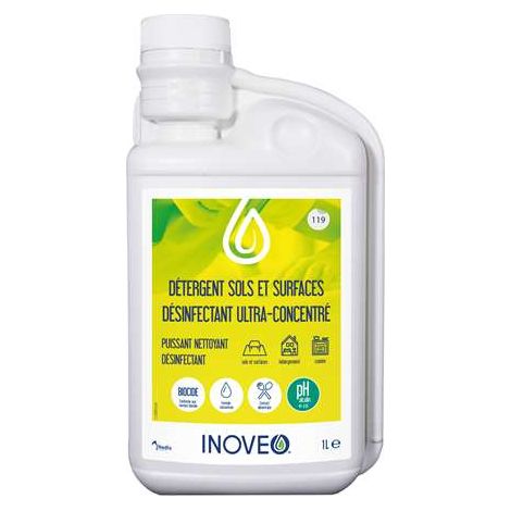 Inoveo Détergent Sol Désinfectant Surfaces ultra Concentré Flacon 1L - Lot de 4 Colis de 6 - Pollet Sa