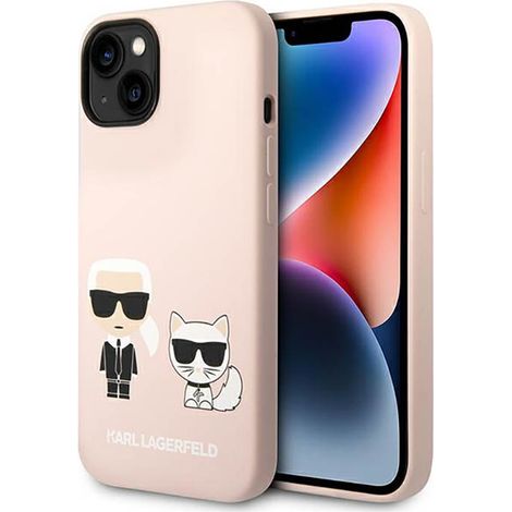 Custodia MagSafe per iPhone 14 Plus in silicone liquido Karl Lagerfeld e Karl & Choupette (rosa) (1/5)