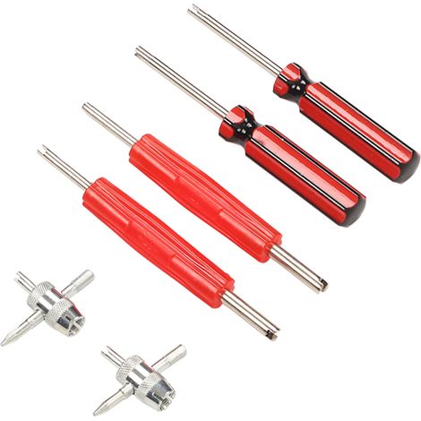 Kit de 6 outils de démontage de tige de valve pneumatique, double et simple tête, pour pneu de camping-car, voiture, vélo et moto (1/5)