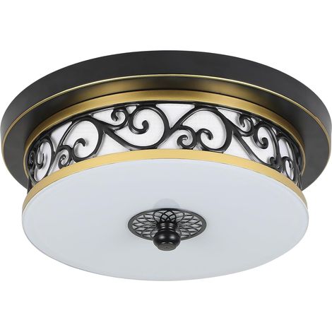 Plafonnier Rond Vintage,Ø30xH10cm,Luminaire Plafonnier en Fer-Verre, Noir Bronze LED Plafonnier Chambre Plat pour Salon,Cuisine et Salle à Manger,Lumière Neutre 4500K. (1/5)