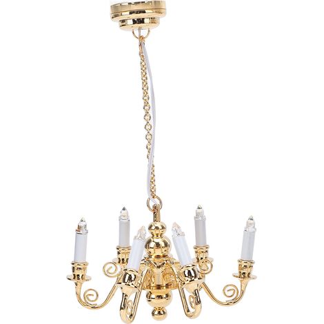 Lustre miniature doré pour maison de poupée à l'échelle 1:12 (6 têtes). (1/5)