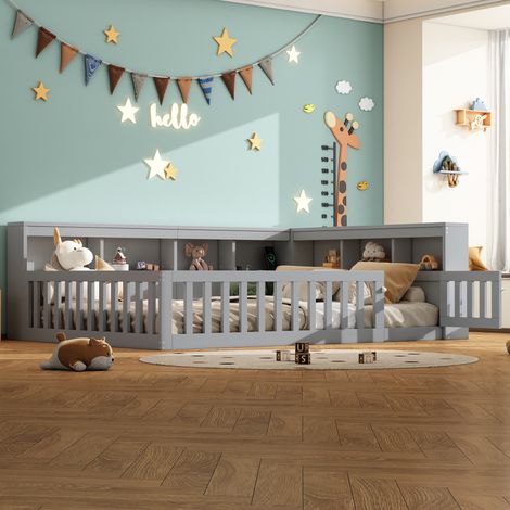 Canapé-lit convertible 140x190 gris, banquette jour avec coffre de rangement latéral, sommier lattes (sans matelas), chevet intégré avec prise et port USB, panneaux de particules
