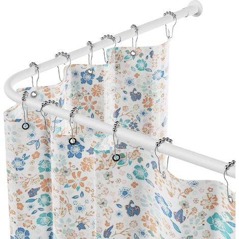 L-Form Tringle à rideau de douche réglable, 104-132 cm × 104-132 cm, en acier inoxydable, imperméable et antirouille, tringle à rideau à 90 °, avec 12 anneaux, vis, blanc (1/5)