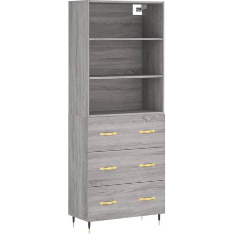 Buffet bahut commode armoire meuble de rangement organisateur cuisine salle de séjour salon haut sonoma 69,5 x 34 x 180 cm bois d'ingénierie gris