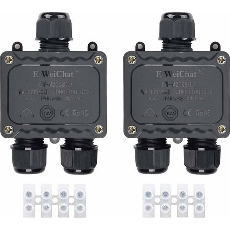 Boîte de dérivation étanche IP68 3 voies pour l'extérieur avec presse-étoupes pour petit boîtier électrique noir de Ø4mm-Ø14mm de diamètre pour l'extérieur lumière jardin piscine(2 Pcs) (1/5)