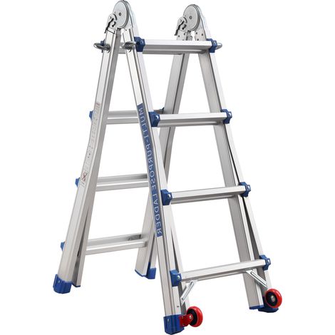 Teeno – Échelle télescopique en aluminium 4M – 4 marches – Charge max 150kg – Conception 5 en 1 – Patins antidérapants pour sécurité