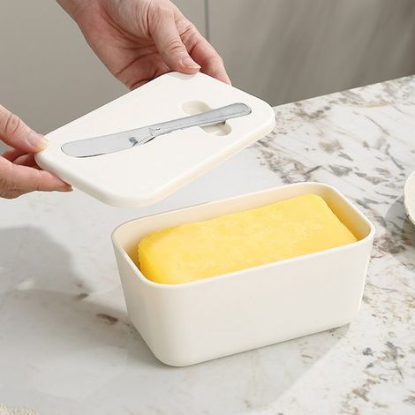 Burriera quadrata con coltello, contenitore grande per alimenti, contenitore in vetro ermetico per uso domestico, scatola per conservare il burro (1/4)