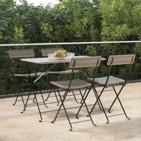 Chaises de bistro Chaises à manger pliantes 4 pcs Gris Résine tressée et acier BGT27982 (1/5)