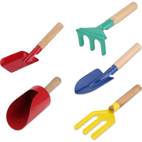 Ensemble de 5 outils de jardinage pour enfants Ensemble de jardinage en métal pour enfants 8" (1/5)
