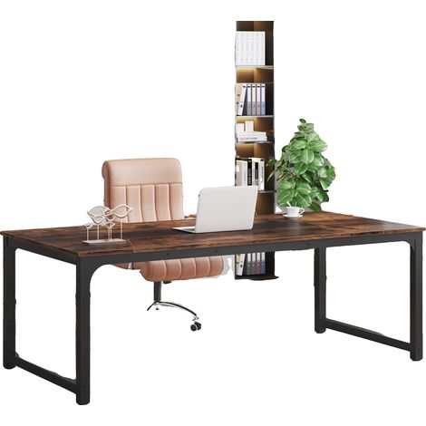 Scrivania per computer, design moderno, struttura robusta, marrone rustico (1/2)