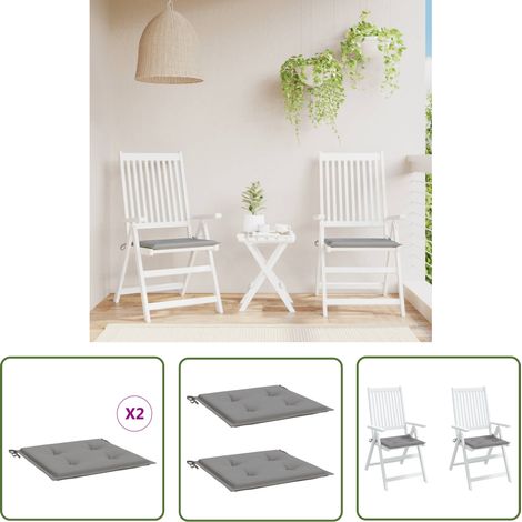 The Living Store Coussins de chaise de jardin lot de 2 gris 50x50x3 cm - Coussin De Chaise - Coussin Exterieur - Coussin Jardin - Coussin Confortable - Coussin Design
