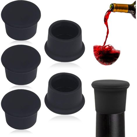 5 Bouchon de bouteille,Silicone,Diamètre 3 cm,Réutilisable,Pour vin bière champagne,Noir (1/5)