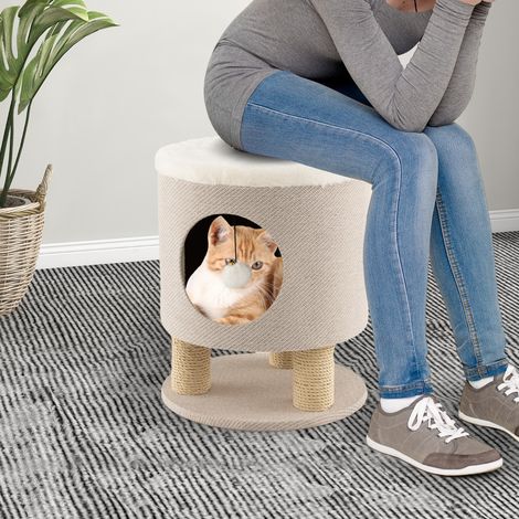 Arbre à Chat 47 CM avec Condo et Poteaux Griffoir Charge 60 KG Tour de Jeux pour Chats avec Balle en Peluche Beige (1/3)