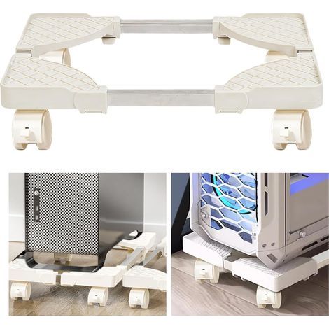 Support PC sous Bureau: Support D'unité Centrale Mobile avec Roues Verrouillables, Antidérapantes Support Tour PC Taille Réglable, Chariot de Support de Tour PC pour La Plupart des PC (Blanc) (1/5)