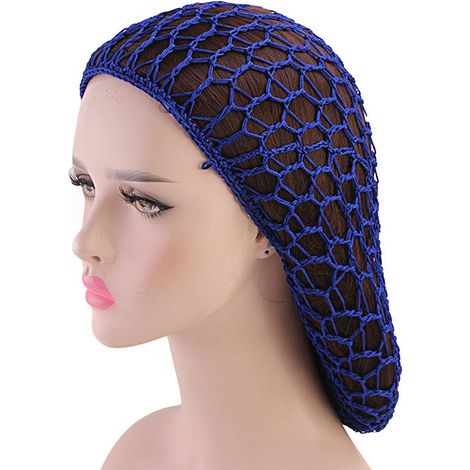 Bonnet en maille filet à cheveux pour femme, écharpe de sommeil de couleur unie, bleu