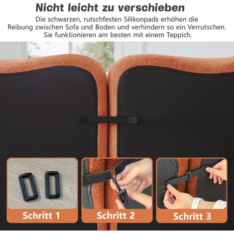 Canapé modulaire 3 places sans os, mousse haute densité 32D, forme vague avec assise profonde, coussin d'accoudoir amovible, salon, orange (1/5)