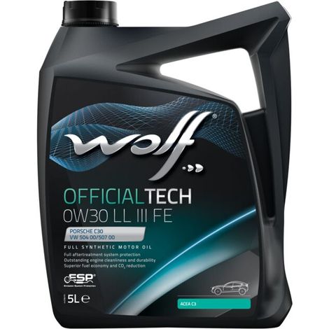 Wolf – Huile moteur 0W30 LL III FE 5L – 1044344 – Lubrifiant synthétique pour moteurs VAG – Économie de carburant et protection optimale