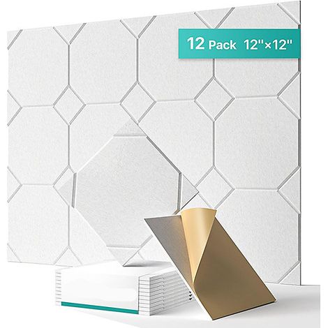 Isolation Phonique Autocollante, 12 Panneaux 30x30 cm (Blanc), pour Studio, Chambre et Bureau, Facile à Découper et Installer (1/5)