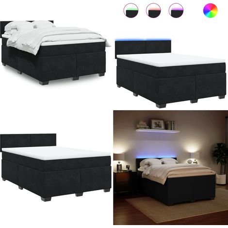 Sommier à lattes de lit et matelas Noir 160x200 cm Velours - Lit Double - Lit Design - Lit Moderne - Lit Velours - Matelas À Ressorts Ensachés - Home & Living