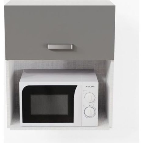 Cuisibane – Meuble micro-ondes 60 cm – Niche 56 cm – Hauteur 37 cm – Porte relevable avec vérin à gaz – Espace de rangement 30 cm