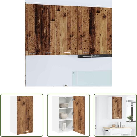 Rangement cuisine - Armoire suspendue Bois ancien et Blanc 40 x 31 x 80 cm (1/5)
