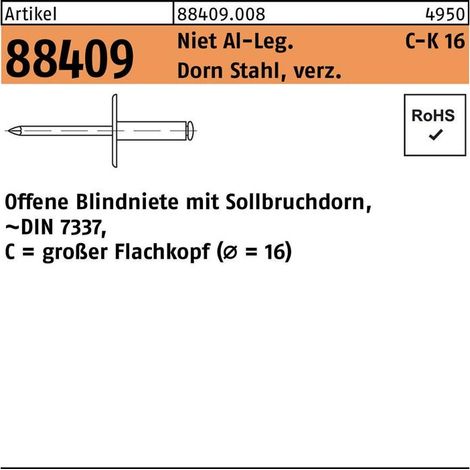 Rivets aveugles R 88409 grand FLAKO 4,8x20 Rivet aluminium/mandrin acier galv. 250p.
