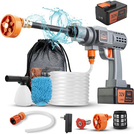 Dewinner – Nettoyeur haute pression sur batterie 32V – 700 PSI – 48 Bar – 2.6Ah – 6m tuyau – Buse multifonctionnelle 5 en 1 pour nettoyage extérieur
